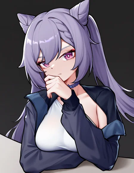 <lora:AS-000020:1>,simple background,1girl,solo,white background,keqing \(genshin impact\),looking at viewer,jacket,breasts,long sleeves,, masterpiece, best quality, very aesthetic, absurdres,newest, incredibly absurdres,