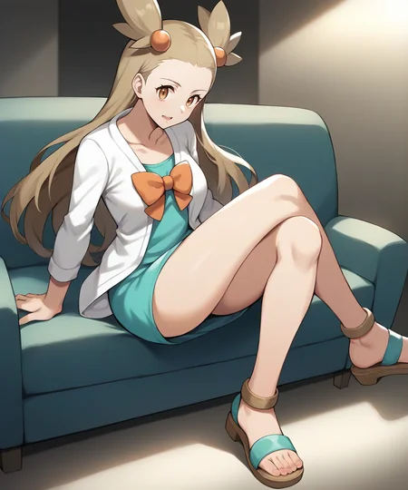score_9, score_8_up, 1girl,
good quality, masterpiece, mature female, ultradetail, anime, source_anime, aesthetic, (solo)
<lora:JasminePokemon-05:0.9>PokeJasmine, long hair, short white cardigan, collarbone, orange bowtie, sleeves past elbows, (very short dress), aqua dress, vibrant color, dynamic pose, sitting in sofa, crossed legs, inside living room, sandals,