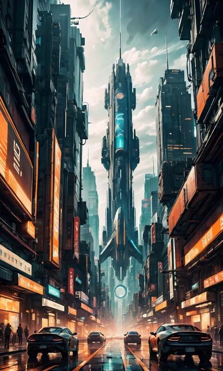 4n1v3rs3, zPDXL2, illustration in the style of Blade Runner 2049 movie. Ultra wide angle bottom view of a gothic-futuristic city. Monochromatic colors in the shade of orange SimplePositiveXLv2, <lora:add-detail-xl:2>