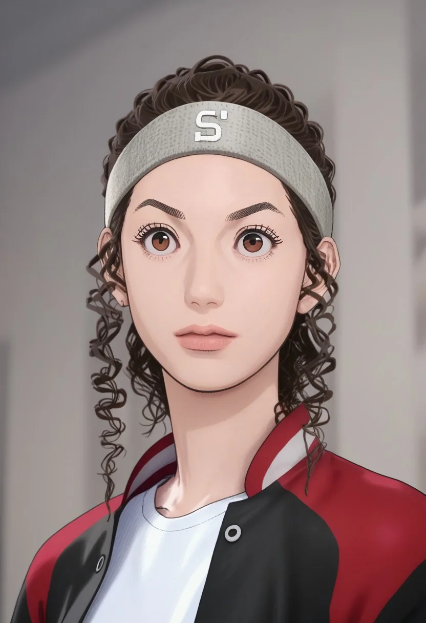 score_9, score_8_up, score_7_up, score_6_up, score_5_up, score_4_up, 1girl, _ayak0_, 1girl, solo, brown eyes, brown hair, headband