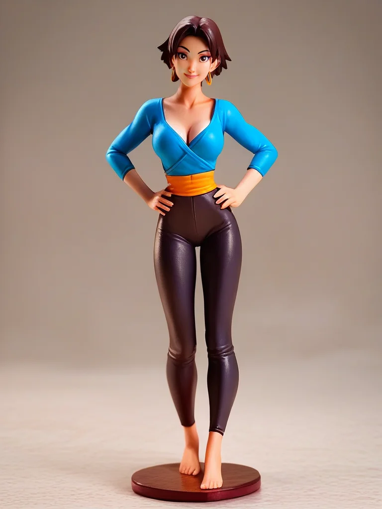 score_9, score_8_up, score_7_up, 1girl, hands on hips, dynamic pose, smile, looking at viewer, simple background, full body, cute pose,,
<lora:ASinbadMarina_character:0.85>, MarinaXLP, short hair, makeup, brown hair, black eyes, earrings, capri pants, blue shirt, cleavage, sarashi, cartoon, <lora:Anime_Figure_P1:0.85> figure