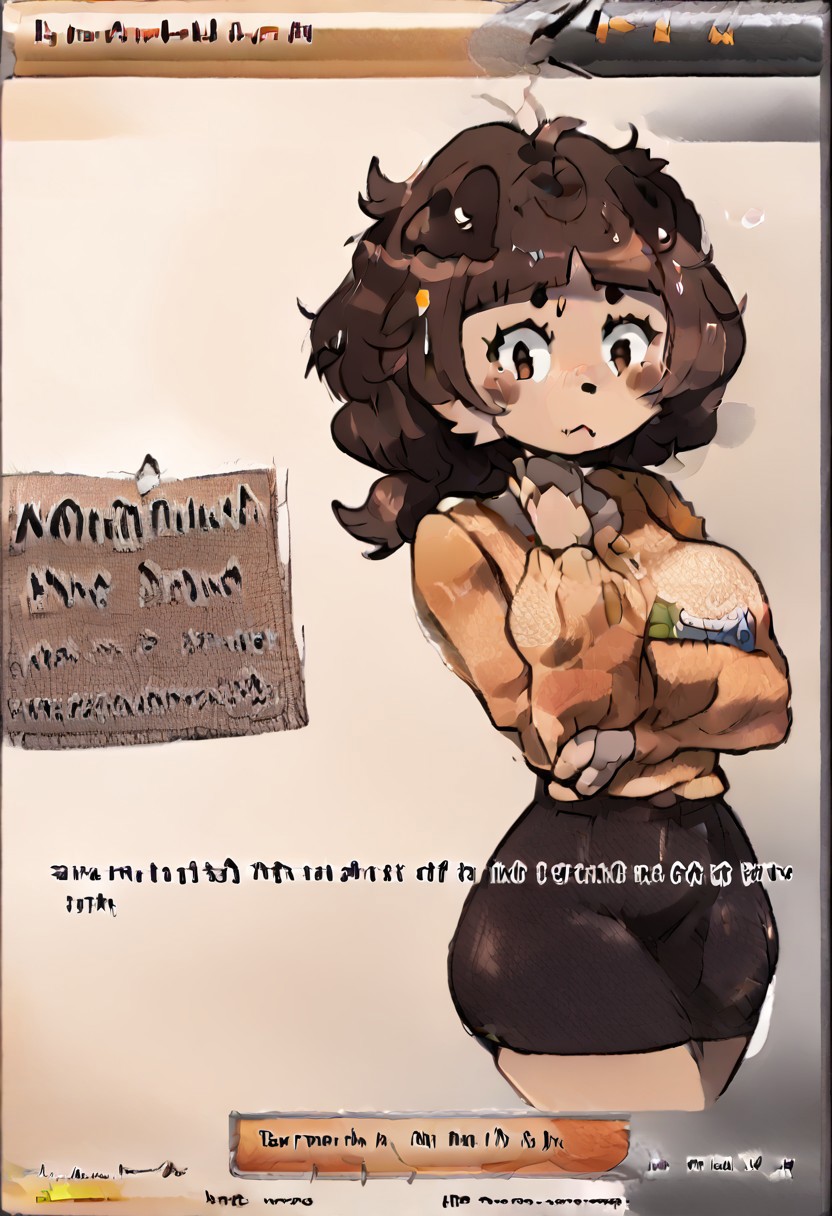 mature female, milf, motherly, Border, English text, mimi typh, mimi, human dog, furry, brown hair, light brown fur, floppy dark brown ears, brown tail, small dark brown blush, fcNeg, solo