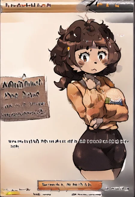 mature female, milf, motherly, Border, English text, mimi typh, mimi, human dog, furry, brown hair, light brown fur, floppy dark brown ears, brown tail, small dark brown blush, fcNeg, solo