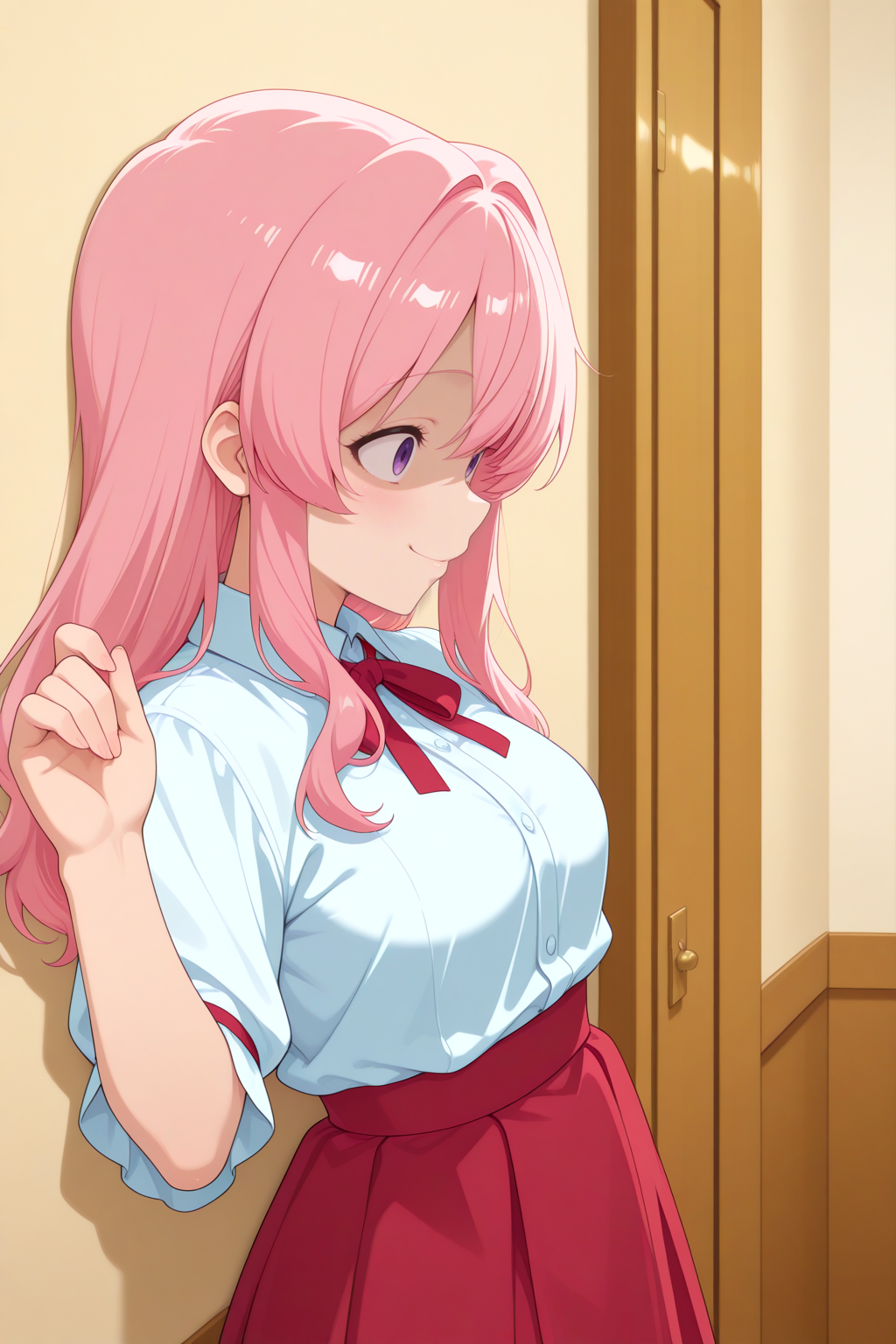 masterpiece, anime coloring, newest,  CivChan,  Manga Café, Leaning against a wall seductively,   <lora:CivChan1101-illust:0.8>