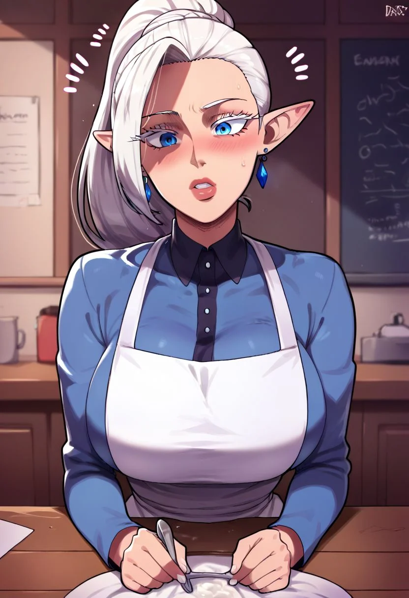 score_9, score_8_up, score_7_up, BREAK source_anime, schnee raizar, blue eyes, white eyelashes, white hair, long hair, large breasts, pointy ears, long blue dress, white apron, long sleeves,
BREAK
<lora:officialpit_style_v11:1> score_9, score_8_up, score_7_up, score_6_up, source_cartoon, rating_explicit,D-ART,D-ART Style,18dart3,!!,??,