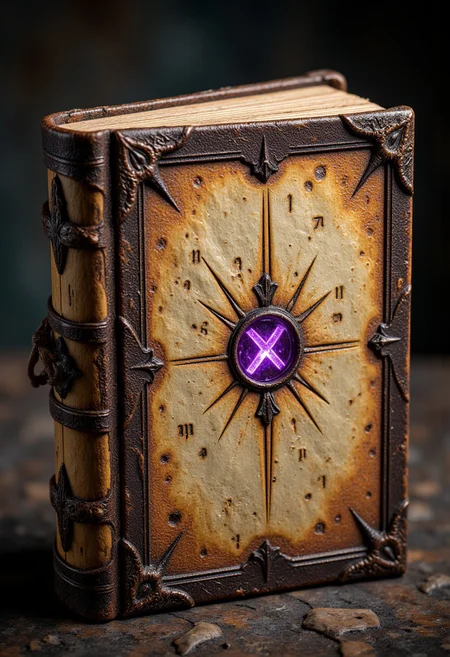 A tattered leather-bound spellbook, its pages yellowed with age and inked with runes that occasionally shift and rearrange themselves. The cover is adorned with a single, deep-cut sigil, glowing faintly in a shade of dark violet. Occasionally, when the book is closed, the binding pulses like a heartbeat, as if something within is desperate to escape. Its spine bears claw marks, as though it has resisted being torn apart.
, aidmamjv7, aidmaHyperrealism, aidmaimageupgrader