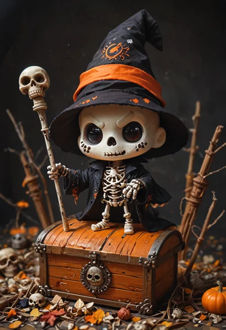 score_9, score_8_up, score_7_up, chibi, jr, halloweenstyleQuiron, halloween, skeleton, open_mouth, witch_hat, skull, holding_staff, treasure chest, <lora:sdxl_lightning_8step_lora:1> <lora:jrXLP:1,1,0,0,1,0,1,1,1,0,0,0> <lora:halloweenStyleQuiron_PONY:1,1,0,0,1,0,1,1,1,0,0,0>