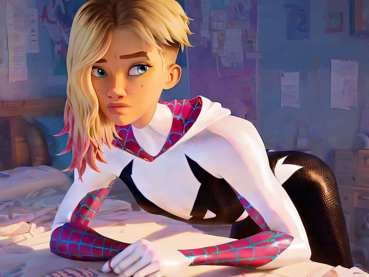 <lora:Gwen_StacyV2:0.8>, g_s, 1girl, blonde, blue eyes, superhero suit, score_9, score_8_up, score_7_up,
BREAK
solo focus, size difference, 6boy monster, huge massive monster penis, bukkake cum on face, cum on hair, cum on body,  score_9, score_8_up, score_7_up,