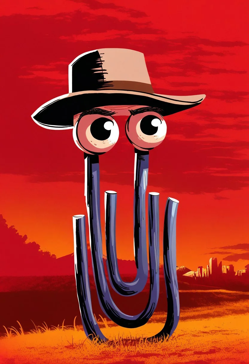 rdr, red landscape background, red clouds, 1man, solo, male focus, cl1ppy, pokemon (creature), cowboy hat, city in the background, cowboy shot <lora:fallen_ai_PONY_RED_DEAD_REDEMPTION_style:1>, zPDXL, score_8_up, score_7_up, score_6_up, score_9, illustration