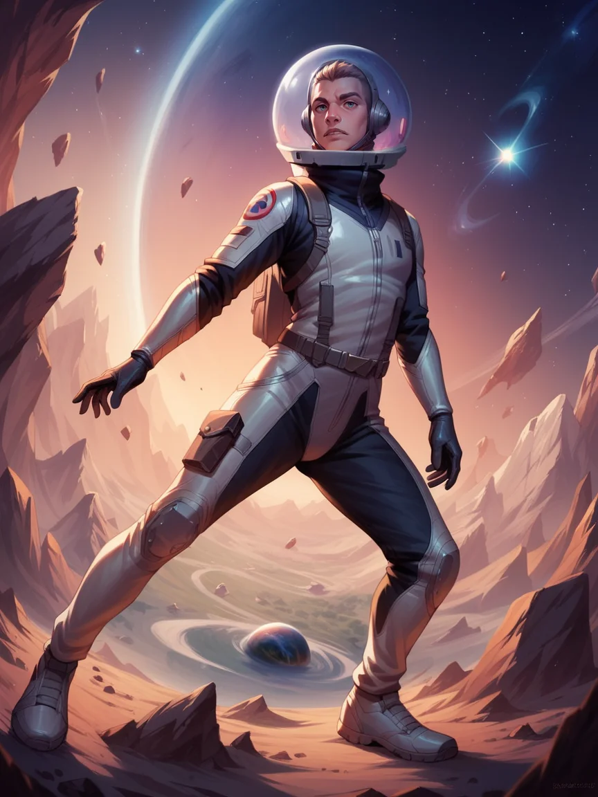 score_9, score_8_up, score_7_up, score_6_up, <lora:0ut3rsp4c3XLP:0.6> 0ut3rsp4c3, star (sky), spacesuit, man