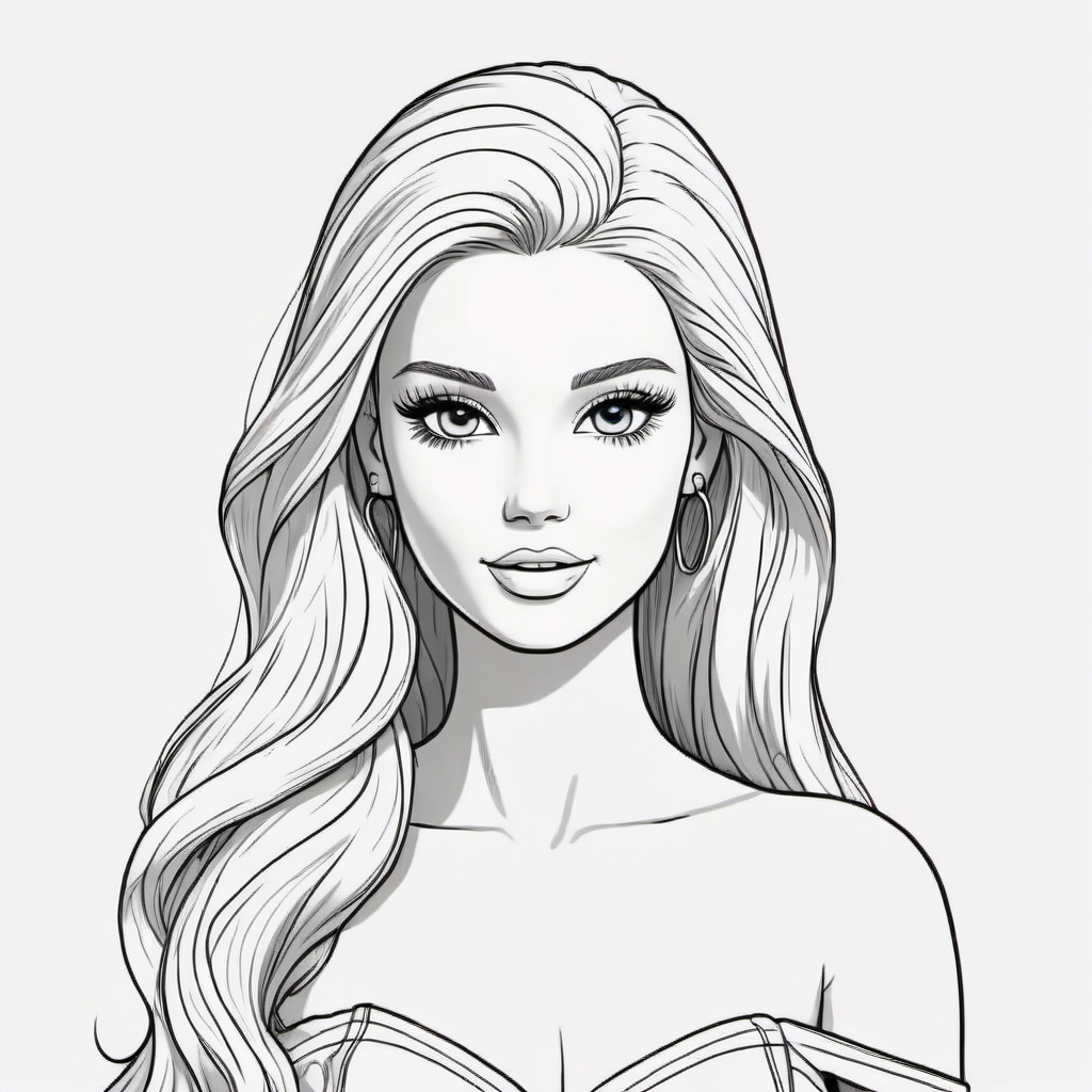 black and white, line art, coloring drawing of barbie <lora:Coloring_book_-_LineArt:0.6>, white background, thick outlines