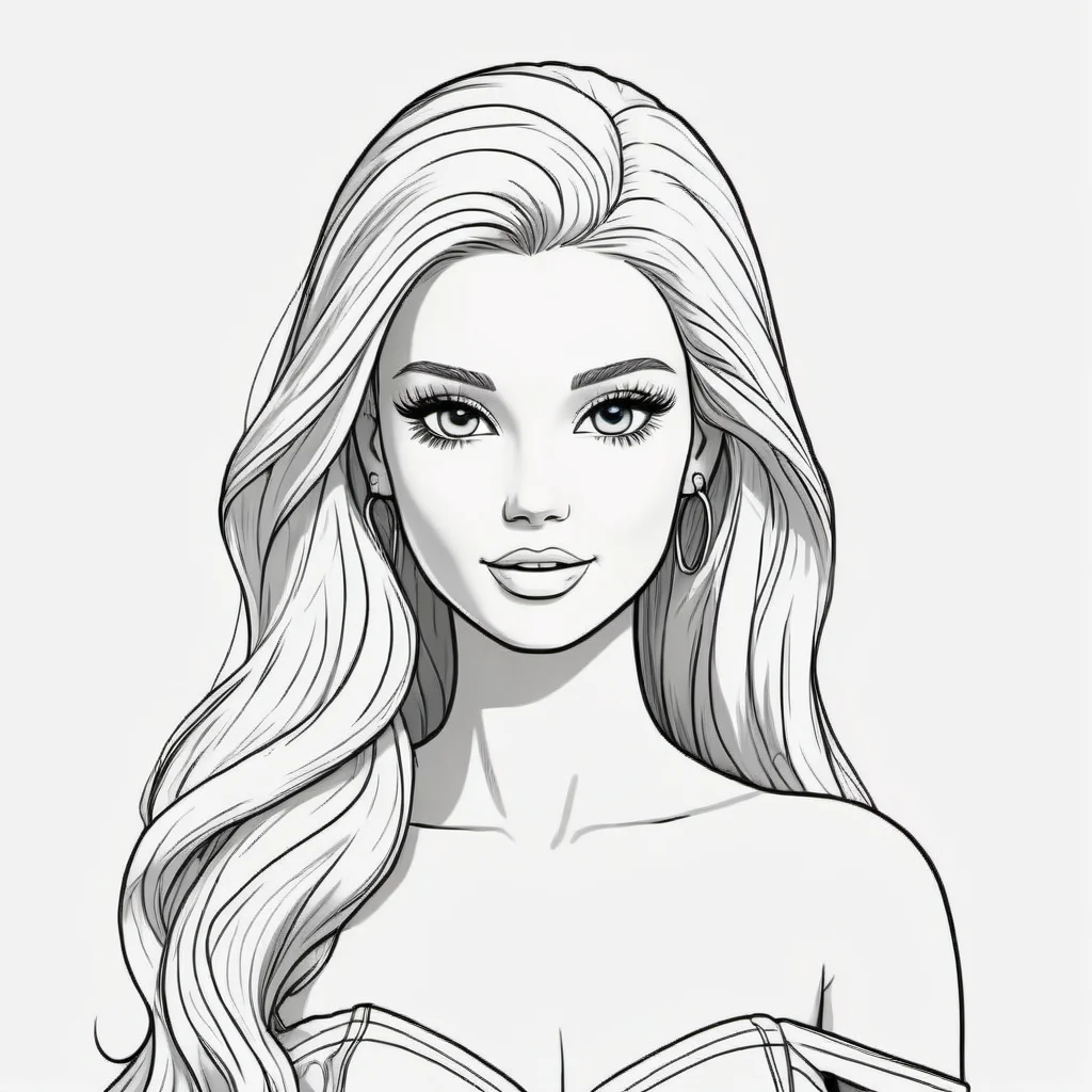 black and white, line art, coloring drawing of barbie <lora:Coloring_book_-_LineArt:0.6>, white background, thick outlines