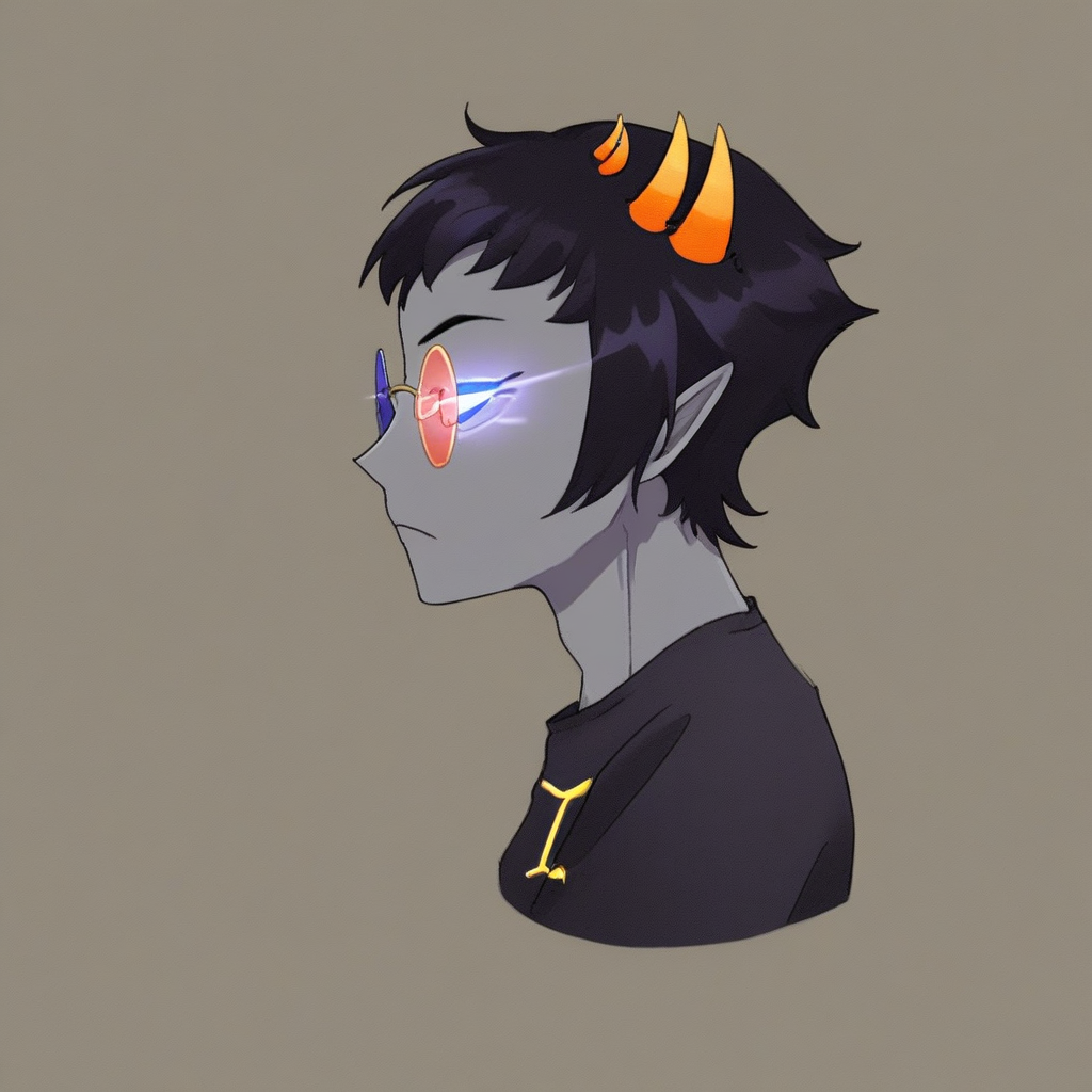 Sollux Captor, four horns, grey skin, side profile, sunglasses, glowing eyes