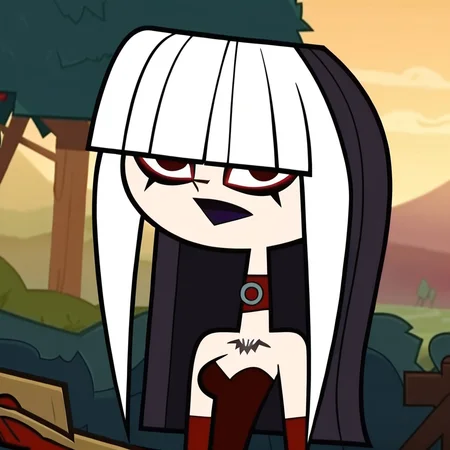 score_9, score_8_up, score_7_up, score_6_up, score_5_up, score_4_up, 1girl, pale skin, two-tone hair, white hair, black hair, makeup, blunt bangs, long hair, small breasts, narrow waist, wide hips, looking at viewer, high quality, highres, masterpiece, <lora:Crimson:1>