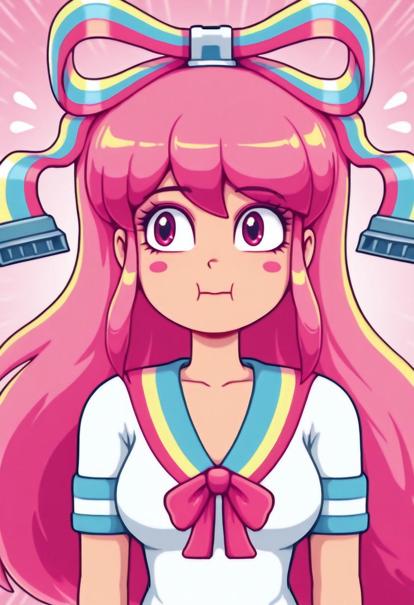 .GIFfany, Pink hair, Bow in hair, blush stickers,