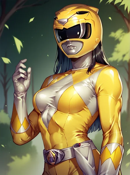 score_9, score_8_up, score_7_up, score_6_up, BREAK
yellow bodysuit, long black hair, white gloves, yellow power ranger, yellow ranger helmet, 1girl, solo, medium breasts, tokusatsu, mighty morphin power rangers, forest background <lora:Yellow_Ranger_MM:0.81>