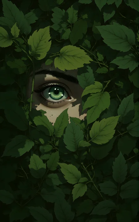a close-up of a human eye with a green iris peeking through dense foliage the leaves are large and dark green with some lighter veins visible the eye is surrounded by shadows and light filtering through the leaves creating a mysterious and almost hidden appearance the skin around the eye is pale and there are subtle details like eyelashes and the texture of the skin adding to the realism of the image the overall atmosphere is one of intrigue and nature blending with human features
j_art, anime, anime art, <lora:FLUX\jul\J_Anime:1.0>, <lora:FLUX\Anime Art V3:0.1>, <lora:FLUX\RM_Artistify_v1.0M:0.1>, <lora:FLUX\RetroAnimeS1.1:0.1>