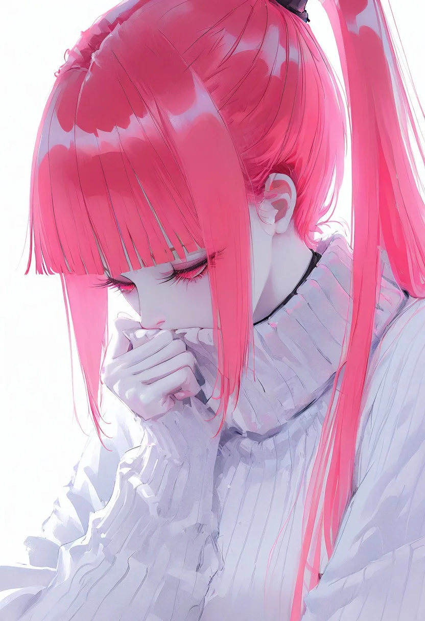 masterpiece, best quality, amazing quality, <lora:Nalan_Yanran:1>
1 girl, solo, pink hair, pink eyes, very long hair, twintails, bangs, blunt bangs, ponytail, simple background, white background, sweater, eyelashes, turtleneck, looking down, half-closed eyes, portrait, pale skin, close-up, covered mouth, white sweater, long eyelashes,
wlop, nhl-001, limited palette, realistic <lora:noobai_ep11_stabilizer_v0.138_fp16:0.3> <lora:NOOB_vp1_detailer_by_volnovik_v1:0.3> <lora:nhl-002-nai:0.7> <lora:nhl-001-20:0.8> <lora:XXX667:0.6>