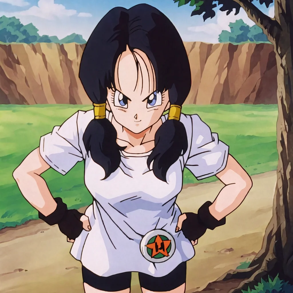 <lora:videl_pony_v1:.75>VidellLongHair, 1girl, fingerless gloves, twintails, black hair, white shirt, black gloves, blue eyes, bike shorts, eyelashes, short sleeves, looking at viewer, hands on hips