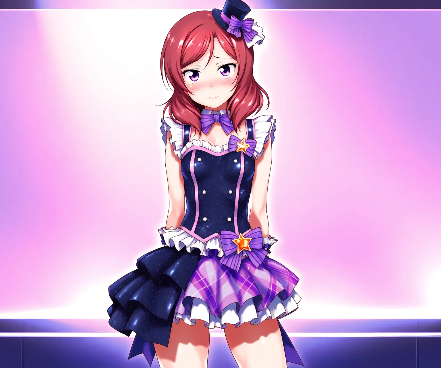 masterpiece, best quality, amazing quality, sfw, 1girl, solo, idol clothes, looking at viewer, nishikino maki, <lora:Hechi style ILL-v2:1> hechi