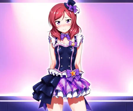 masterpiece, best quality, amazing quality, sfw, 1girl, solo, idol clothes, looking at viewer, nishikino maki, <lora:Hechi style ILL-v2:1> hechi