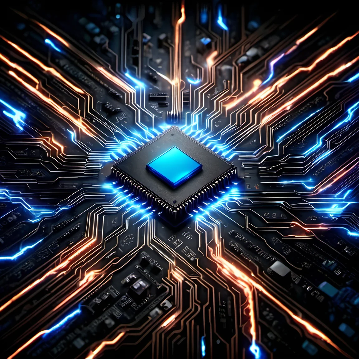 iccircuitart,electric blue theme,<lora:iccircuitart:1>, Wide angle, chaotic cabin in background. vibrant, photorealistic, realistic, dramatic, dark, sharp focus, 8k.