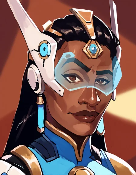 score_9, score_8_up, score_7_up, score_6_up, RocksEyebrowRaise, upper body, portrait, raised eyebrow, thick eyebrows, dark-skinned female, black hair, long hair, forehead jewel, single mechanical arm, headgear, tinted eyewear, lips, earrings, brown eyes, makeup, nose, black thighhighs, pelvic curtain, hologram, dress, high heels, symow-dh, science fiction <lora:Symmetra_Overwatch_Classic_outfit_PDXL:0.8> <lora:RocksEyebrowRaise_XLPD:1>