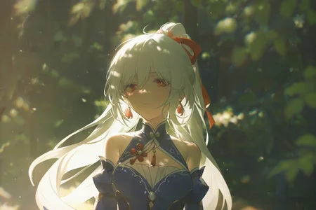 masterpiece,best quality, score_9,score_8,score_7_up,score_6_up, solo, 1girl, dappled sunlight, blurry, jingliu,white hair,long hair,ponytail,hair ribbon,red eyes, earrings, jewelry, blue dress,bare shoulders, detached sleeves, east asian architecture,
<lora:konyakarasueXLlokr4f:0.9> <lora:jingliux_xl:0.8>