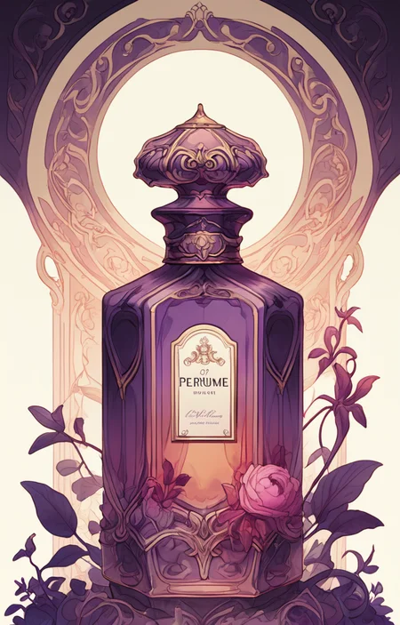 masterpiece,best quality,<lora:tbh33-sdxl:0.9>,illustration A bottle of perfume in garden