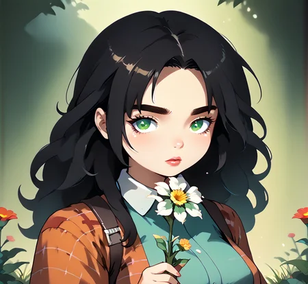 PonyScores7, source_anime, ah1, IllustriousQual, <lora:natsumi_style:0.5>, <lora:by_usakun-pony:0.4> by usakun, <lora:Akina_Bbw_Style_-_PonyXL:0.2> AkinBw
BREAK 1girl, mature female, (round face:1.2), (thick eyebrows:1.3), (curvy), round-chin, caucasian, (plump face), <lora:Round_face:0.2>, <lora:ETO_OCPonyXL:0.5> eto_oc, skindentation, (plump), thick thighs, wide hips, busty, voluptuous, lips, <lora:venus body PonyXL:0.4>, <lora:shinyskin2:0.2> glistening skin
BREAK  (curly hair), long hair, (black hair:1.4), (parted hair:1.7), messy hair, kinky curls, <lora:hairdetailpxl:0.2> hairdetailpxl
BREAK (brown and green eyes), (brown_flecked_irises), (green_flecked_irises), (colorful eyes), (multicolored eyes), (downturned eyes:1.4), <lora:expressive eyes:0.5> expressive eyes, <lora:eyedetailpxl:0.2> eyedetailpxl, <lora:Eyes_High_Definition:0.3> EyesHD
BREAK disappointed,  <lora:Expressive_H:0.2> Expressiveh, <lora:Emotional_Anime_Expressions_PonyXL_Concept:0.2> emotional, <lora:Best_Facial_Expression_LoRA_PONY:0.2>, <lora:expresionesv3Rank128:0.2> expresiones, <lora:Detailed expressive EXEV style -XL Pony V1.0:0.2> FaceDetail 
BREAK ((holding flower))
BREAK hawaiian tan floral print turquoise dress with a ruffled hem paired with white espadrilles
BREAK (((a tranquil landscape of the lagoons in the Cayo District of Belize, with lush vegetation reflecting on the still waters, The scene is set at dawn, with soft light creating a peaceful atmosphere, The mood is serene and reflective, inviting contemplation of the natural beauty)))
BREAK <lora:xl_more_art-full_v1:0.2>, <lora:aesthetic_anime_v1s:0.2>, <lora:EpicF4nta5yXL:0.2>, <lora:detailxl:0.2> detailxl, <lora:Fant5yP0ny:0.2>, best quality, amazing quality, best aesthetic, absurdres, illustration, Volumetric_Lighting, ultra-detailed, very aesthetic, intricate details, 8k, masterpiece, best_quality
BREAK (zoom_out:1.8), (preppy Punk fashion style, combining traditional preppy elements with punk influences, features collared shirts, plaid skirts, and combat boots, creating a unique and edgy look)
BREAK Stable_Yogis_PDXL_Positives, AS-Adult, <lora:Complicated fantasy portrait - XL Pony V2.0:0.3>, bad-hands-5, <lora:HDA_Detailer:0.5>, HDA_FatGirlXL,