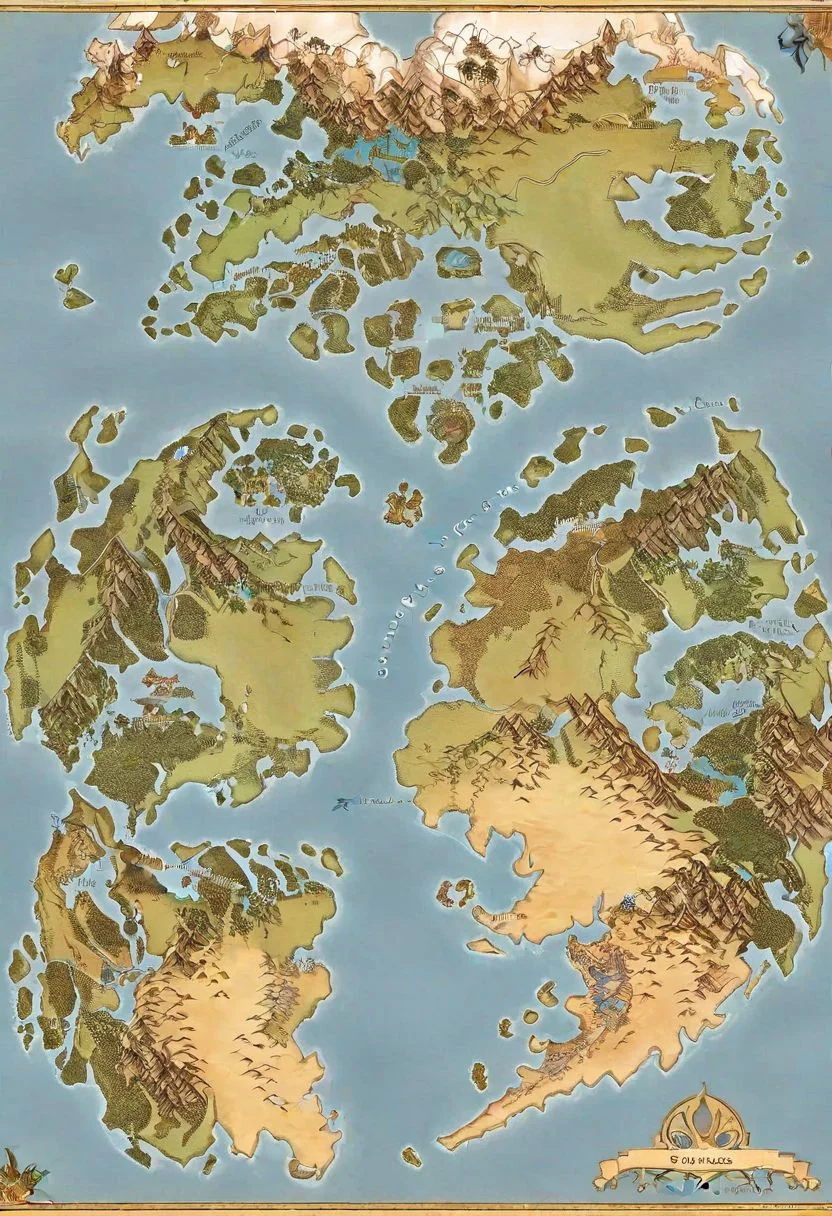 Map of World fantasy two island and one continent