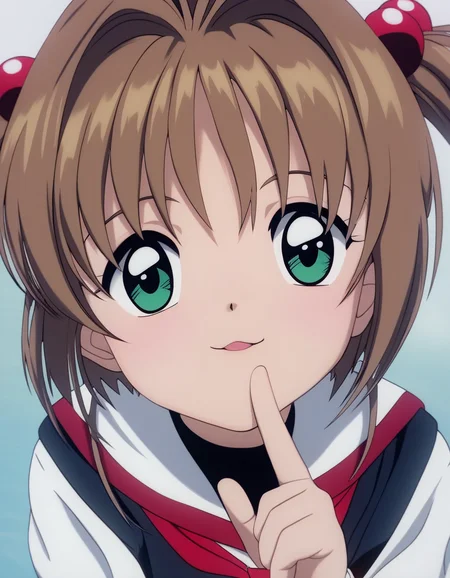 score_9, <lora:sakura_pony_v1:0.7> (kinomoto sakura), looking at viewer, black tomoeda elementary school uniform, (fingers), 4k,