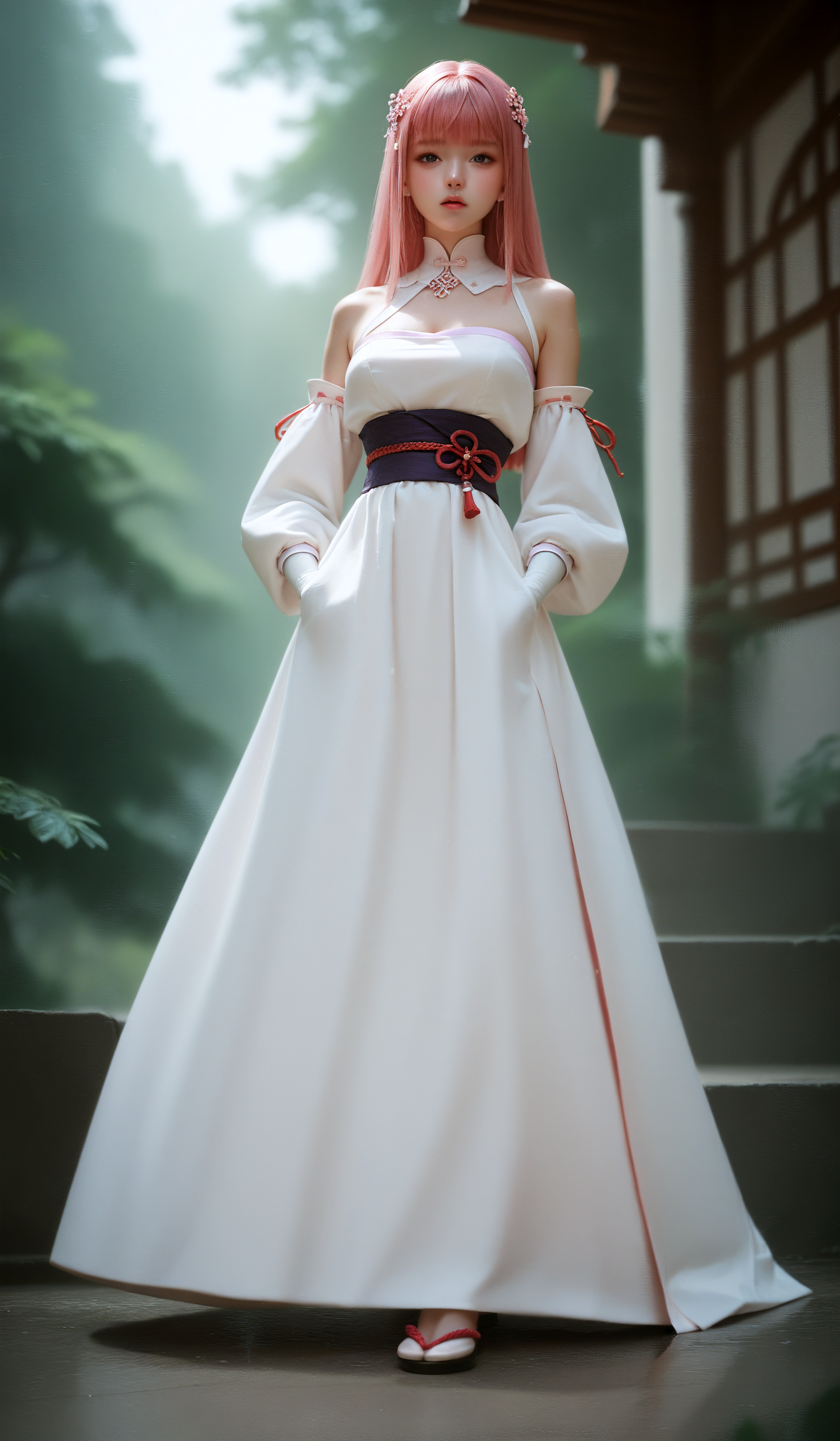 score_9,score_8_up,score_7_up,rating_explicit,underwear ,panty ,presenting, white skin, delicate and whimsical ambiance,outdoor ,chinese_girl,
(lacus clyne, grey eyes, pink hair, long hair, bangs, hair ornament,white dress, purple long skirt, bare shoulders, white detached sleeves,japanese clothes, black sleeveless kimono, bare shoulders, red hair ribbon),
peerlessly beautiful,(dynamic angle,dynamic pose),shine,glowing,energy coalescing and vibrating,Close-up photo,standing,Elegant,
wearing kimono,(((miniskirt))),charming,alluring,seductive,erotic,enchanting,cleavage,exposed,
(bulky full body clothing, off-the-shoulder neckline, plasma-laced textile, Loom-Controlled Shifting, corundum, Rolled Sleeves, asymmetrical hemline, Natural Waist, Ball Gown Skirt, fringe,,Pockets,,Cargo Pockets,,sash,,resin wash),(locket, glanceable very, very slightly included (vvs2) garnet (also a mineral), mixed cut, step cut facets, 50.00 carat, glittering,    opalescent, iron, tough, reliability, treatment process, cluster setting, sustainable, exquisite, retro, art nouveau, spiritual and meditation),