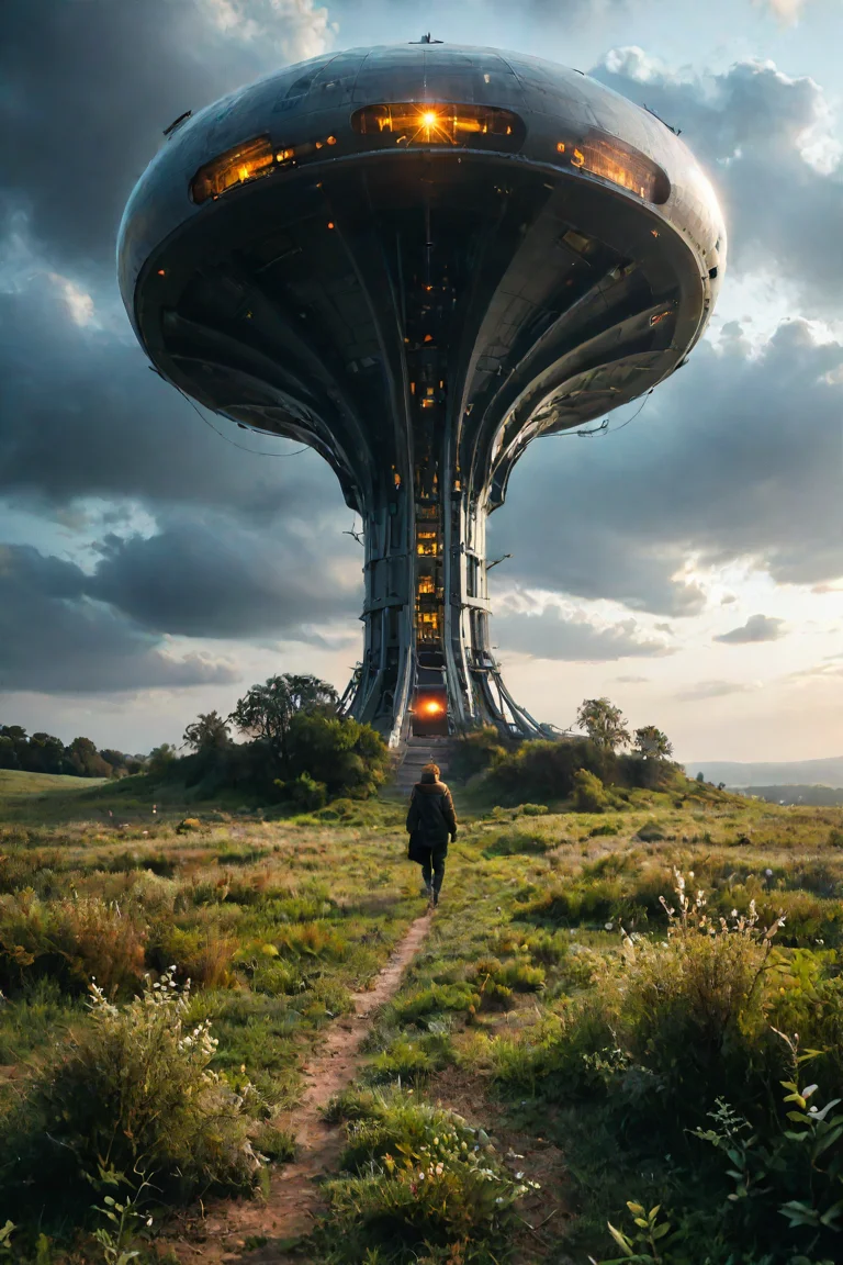score 9, score 8 up, score 7 up, score 6 up,
dark sci-fi UFO landing, concept art, low angle, high detail, warm lighting, volumetric, godrays, vivid, beautiful, trending on artstation, by Jordan grimmer, huge scene, grass, art greg rutkowski, <lora:LCM_LoRA_Weights_SDXL:1>, <lora:add-detail-xl:1>, <lora:xl_more_art-full_v1:0.75>