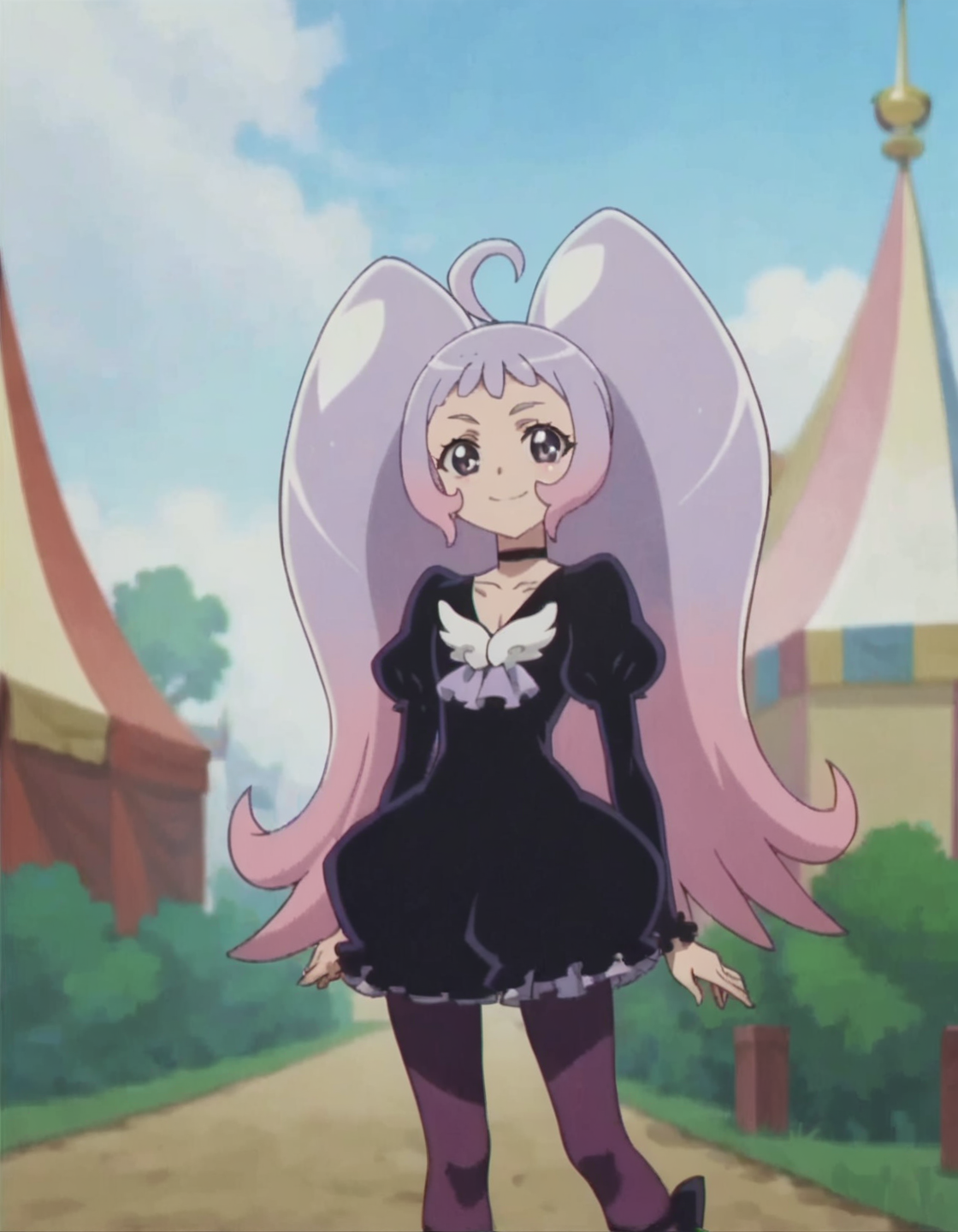 score_9, score_8_up, score_7_up, anime screencap, solo,1girl, nicosmapre,puffy sleeves, black dress, purple pantyhose,  choker, smile, looking at viewer, cowboy shot<lora:nico:0.8>