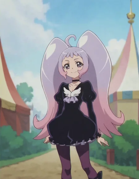 score_9, score_8_up, score_7_up, anime screencap, solo,1girl, nicosmapre,puffy sleeves, black dress, purple pantyhose, choker, smile, looking at viewer, cowboy shot<lora:nico:0.8>