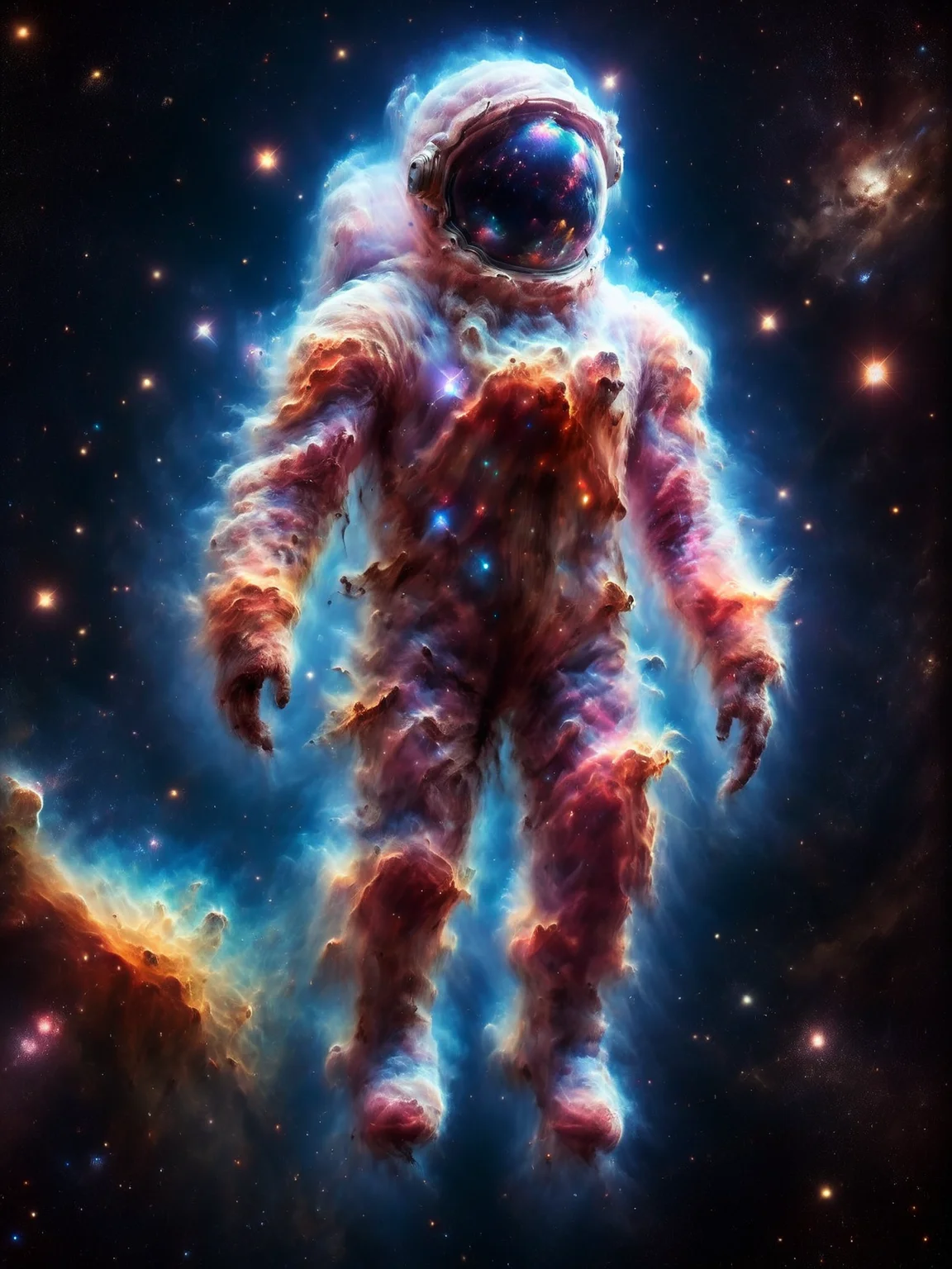 astronaut made of mad-nbla floating in space <lora:Space_Nebula_Style_SDXL:1.1>, (masterpiece:1.2), best quality