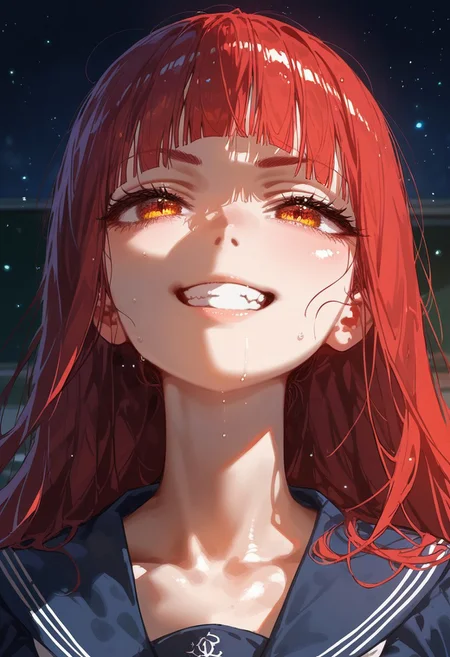score_9, score_8_up, score_7_up, score_6_up, score_5_up, score_4_up, source_anime,
masterpiece, detailed, detailed body, 
,
volumetric lighting, vibrant colors, light particles, godrays, warm light, 1dk, Expressiveh
girl, solo, ), slim body,  
 , shiny, shiny skin, skindentation, 
),
 <lora:zs_SahoriXL_1:1> sahorismtv, long hair, blunt bangs, red hair, blue serafuku, long sleeves, blue skirt, white pantyhose, night, school classroom, evil grin,,  
 Expressive eye,
Expressionless,