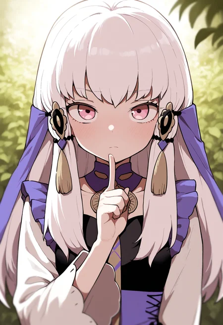 masterpiece,best quality,amazing quality,
1girl, solo, lysithea von ordelia, pink eyes, white hair, long hair, upper body, long sleeves, closed mouth, looking at viewer, bangs, hair ornament, dress, official alternate costume, index finger raised,
<lora:Lativi_V2_epoch_10:1>