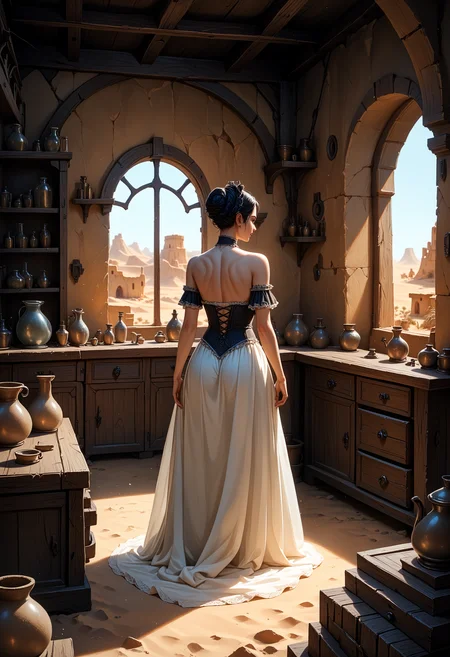 score_9, score_8_up, score_7_up, 1girl, highly detailed, alexstraza, world_of_warcraft, from behind, curled up, dramatic light, wild west, cowboys, desert town, indoors, 2d, 4lch3my_l4b.safetensors, <lora:4lch3my_l4b.safetensors:1.0>