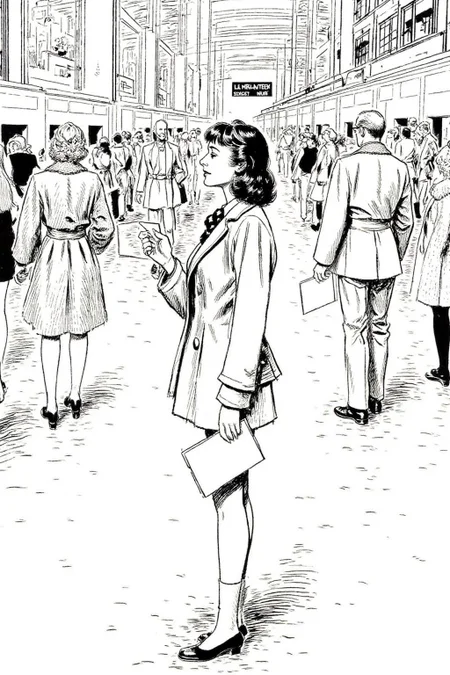 alexray1 drawing.
Profile of a high school student in uniform, white socks and black shoes, standing in the middle of a train station, holding two acceptance letters--one for a local college and the other for an overseas university. The station is bustling with people moving in every direction, while she stands still, eyes closed, taking a deep breath as she tries to decide which future to follow
<lora:alexray1_nocap_d6a3:1.0><lora:815516540633043888:0>