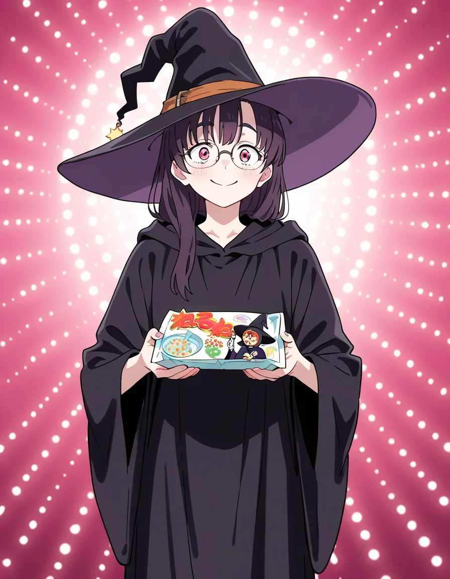 score_7_up, anime BREAK official art, solo, 1girl, one girl,
<lora:nerunerunerune:1>, nerunerunerune,
solo, glasses, witch hat, smile, parody, male focus, wizard, robe, radial light panel, 1girl, umai!, meme, holding package,
(masterpiece:1.3), best quality, high resolution, unity 8k wallpaper, extremely detailed CG, 8K, (watercolor \(medium\), muted color, sketch:1.1), perfect anatomy, highly finished, masterpiece, best quality, high quality, amazing quality, great quality, very aesthetic, ultra detailed, highres, absurdres, highly detailed, highly detailed background,