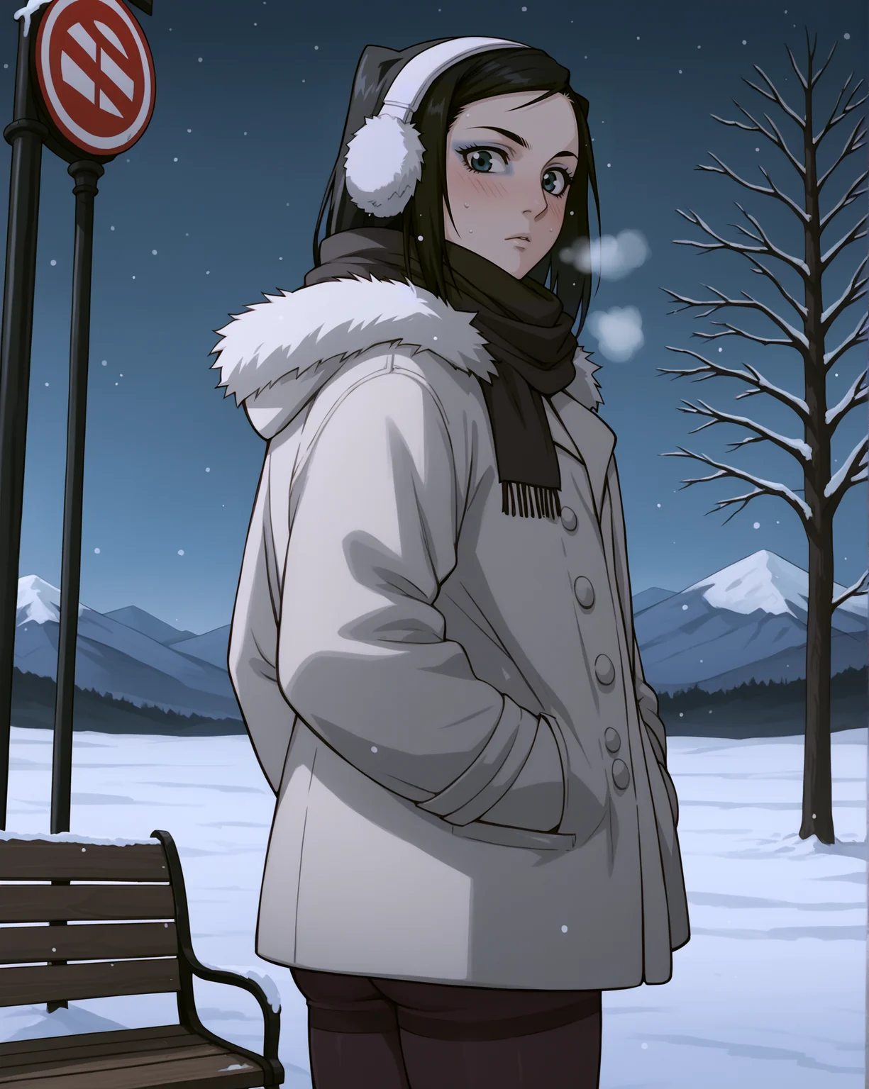 score_9, score_8_up, score_7_up, relmayer, blush, looking at viewer, outdoors, sky, scarf, tree, coat, leggings, ass, (bubble ass:1.2),breath, scenery, snow, mountain, hands in pockets, winter clothes, earmuffs, bench, winter, lamppost, winter coat, cold, bus stop, close-up, (night, dark theme:1.3)
<lora:Re-lMayer_PXL:0.7>
