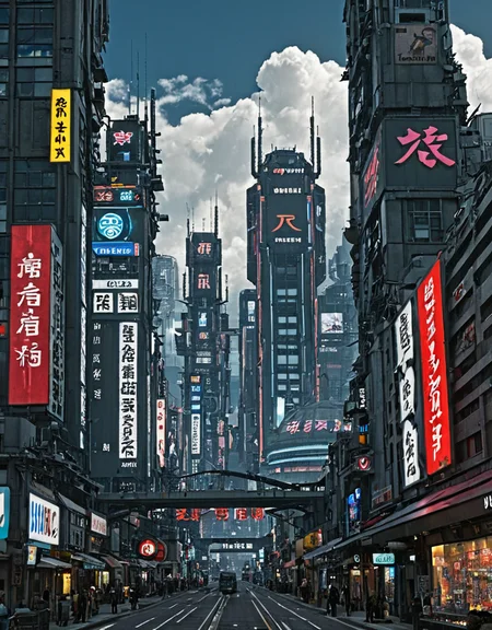 <lora:City_Worlds-1:1> realistic photo of citybkg, cyberpunk, ambiance, day, clouds, very detailed, design buildings, mega structures, futuristic, side view, high buildings, illuminated, city lights, billboards on buildings, street, signs, shops, illuminated, kanji, bridges,