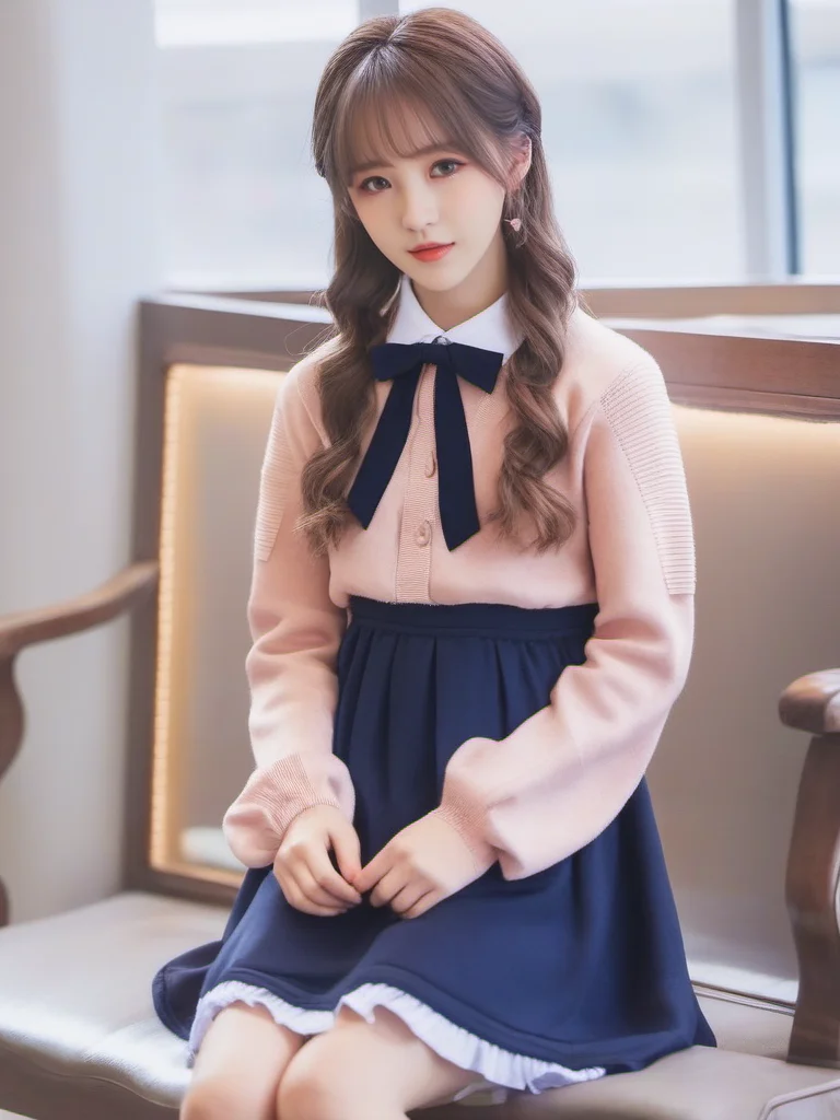 masterpiece, best quality, girl, long hair, looking at viewer, brown cardigan , frilled socks, hair_bow, bowtie, in winter, blush, sweater dress, ,<lora:sl_sila:0.8>