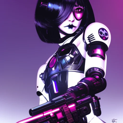 Cute girl, Threatening cyborg, cyber, punk, skull, Warhammer 40k, kuvshinov