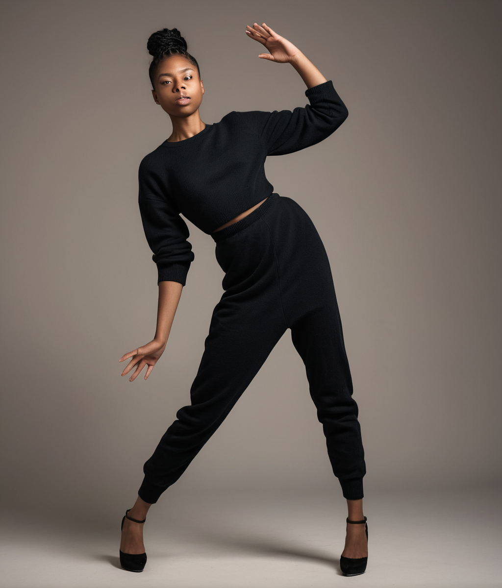 full length scandinavian black young woman in strange pose. best face, best hands, <lora:strange_poses:1.2>