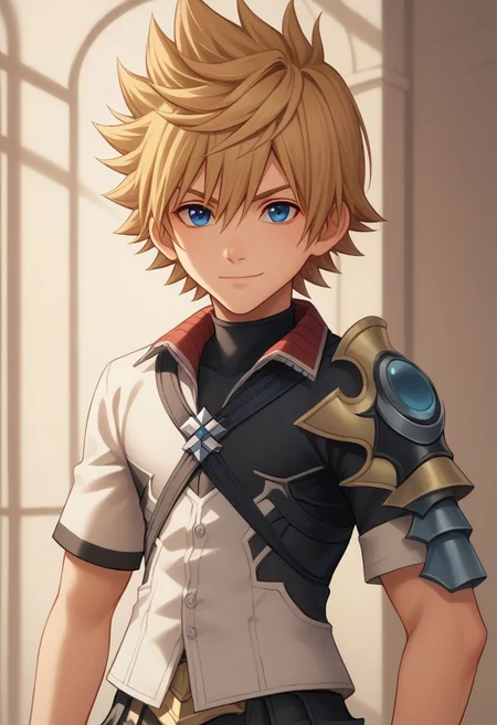 score_9, score_8_up, source_anime, highly detailed, 1boy, solo, male_focus, slender, skinny,
ventus, solo, 1boy, blue eyes, male focus, spiked hair, upper body, armor,
looking at viewer, closed mouth, shoulder armor, hair between eyes, blonde hair,
short hair, hand on hips, smile
outdoor