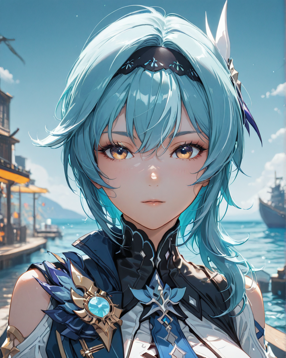 <lora:TCD:1>
<lora:xl_more_art-full_v1:0.4>
<lora:aidmaMJ6.1_v0.5_IL:0.8> aidmaMJ6.1
(masterpiece, best quality), amazing quality, very aesthetic, absurdres, highres, newest, HDR, 8K, high detail
eula_(genshin_impact), genshin_impact, 1girl, blue_hair, yellow_eyes
dynamic pose, dramatic light, portrait
A decrepit dock stretching into a misty sea, with ghostly ships occasionally appearing on the horizon.  
<lora:NSFWFilter_illusXL_Incrs_v1:-1>
 <lora:ck-yoneyama-mai-IL:0.85> ckym, in the style of ckym,
