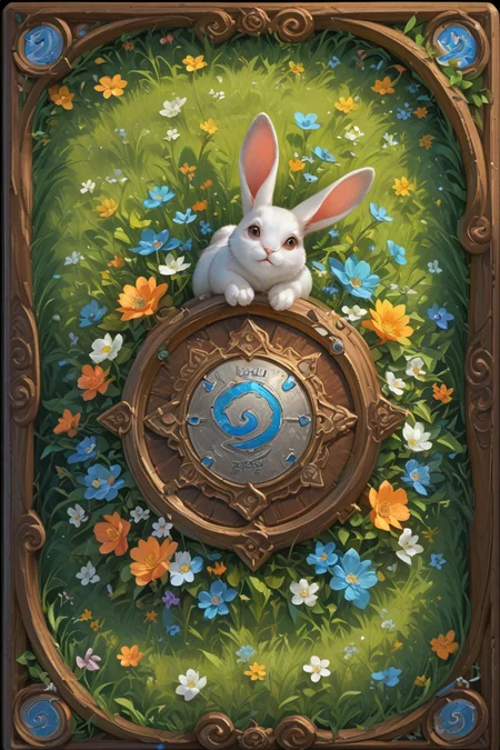 score_9,score_8_up,score_7_up,
hyper-detailed, masterpiece, best quality,realistic details,
cards, tarot, graphic border, illustrative, obsidian, skeuomorphism, detailed, upper body, (rabbit:1.5), lucky grass, flower, grass background,
<lora:sdxl_lightning_8step_lora:1>
<lora:DM_CB:1>
glowneon<lora:glowneon_xl_v1:1>